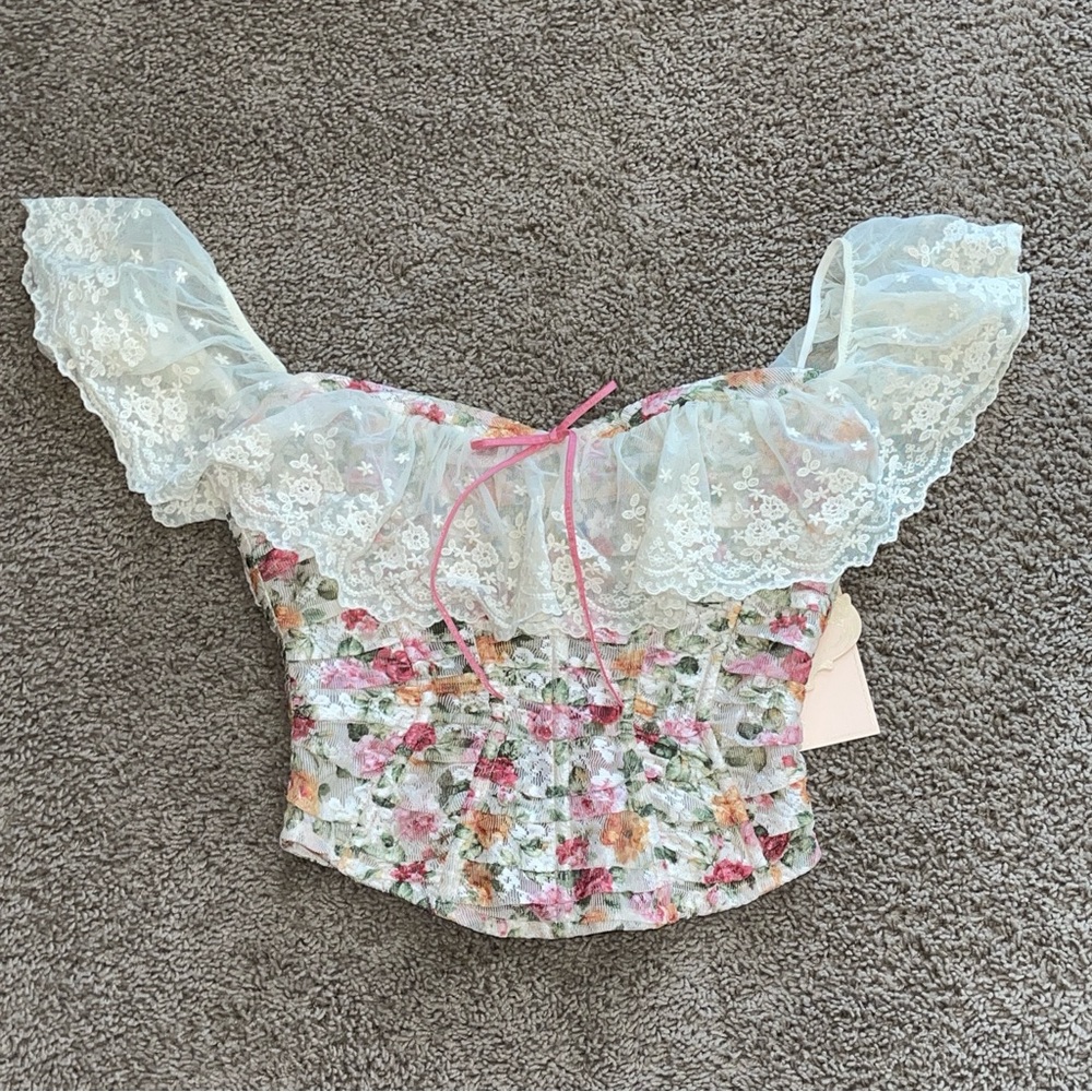 Lacemade lace corset top shirt fairycore cottage kawaii fairy floral Lolita